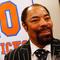Former New York Knick Walt Frazier speaks to the media during a press conference prior to the Knicks game against the Milwaukee Bucks at Madison Square Garden on Friday, April 5 2013 in New York City.
