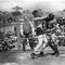 Jack Johnson, right, of the USA, world heavyweight title holder since 1908, in action against Jess Willard of the USA at Havana, Cuba in 1915. 