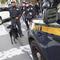 Emergency service personnel with a bomb sniffing dog work outside the building that houses New York Governor Andrew Cuomo's office after a report of a suspicious package, Wednesday