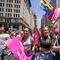 Revelers with Planned Parenthood march down Fifth Avenue during the annual NYC Pride March, on June 26, 2022, in New York.