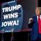 Republican presidential candidate former President Donald Trump takes the stage at a caucus night party in Des Moines, Iowa, Monday, Jan. 15, 2024. 