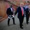  U.S. Sen. Tim Scott (R-SC), President Donald Trump and Federal Reserve Chair Jerome Powell tour the Federal Reserve’s $2.5 billion headquarters renovation project on July 24, 2025 in Washington, DC. 