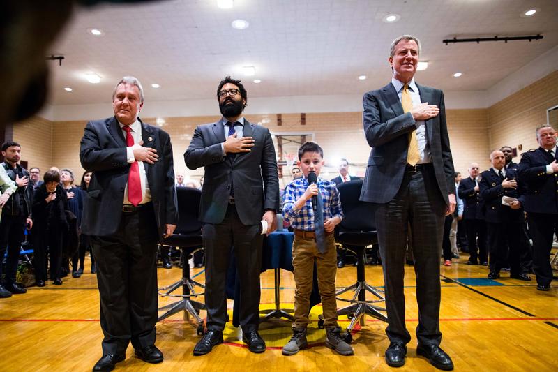 New York City Mayor Bill de Blasio co-hosted a town hall with Danny Dromm, Council Member from the 25th district, at the Joseph Pulitzer School on Wednesday, March 28, 2017.