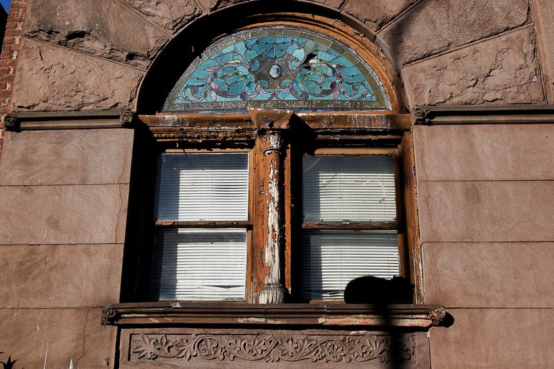 Detailed stain glass in an historic building in Bedford-Stuyvesant, Brooklyn.