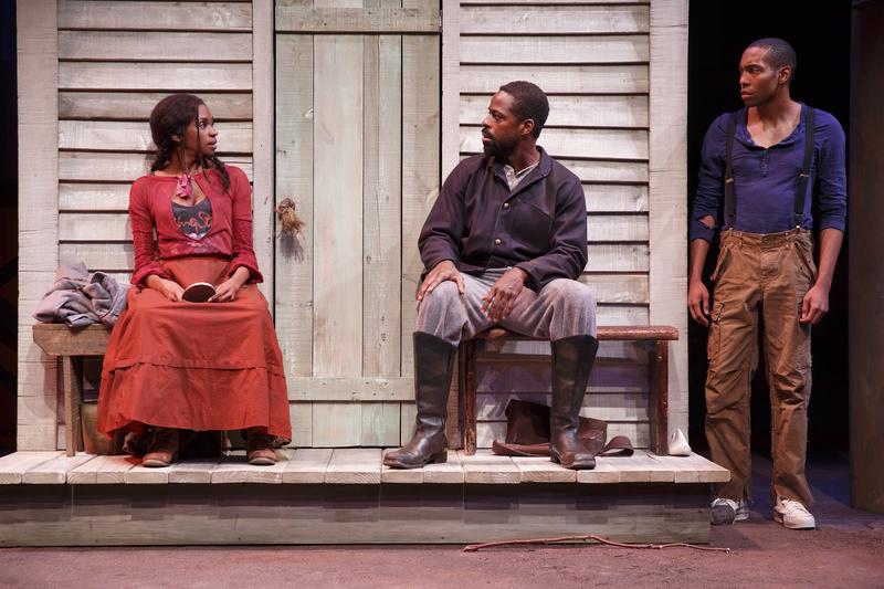 Jenny Jules, Sterling K. Brown, and Jeremie Harris in "Father Comes Home from the Wars (Parts 1, 2 & 3)" by Suzan-Lori Parks and directed by Jo Bonney, running at The Public Theater. 