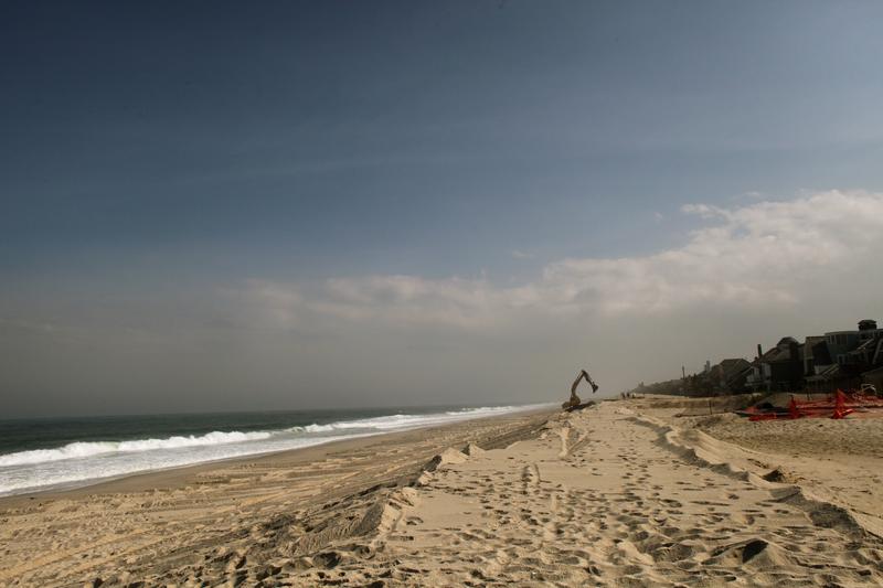 in Mantoloking at high tide only a few feet of sand remained between the ocean and the newly-created dunes.