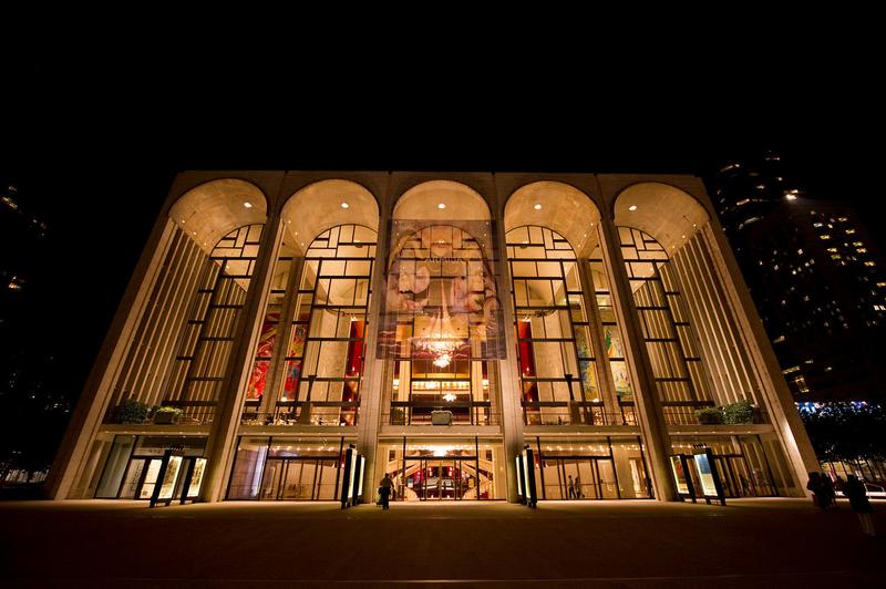 The Metropolitan Opera House, exterior at night.