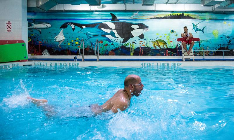 Ramiro Ocasio comes up for air during his first swim lesson.