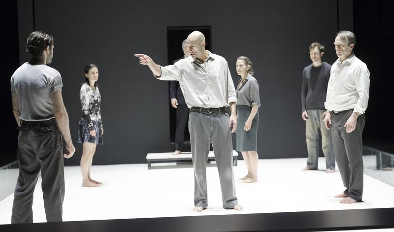 Mark Strong (center) and company in a scene from Arthur Miller's 'A View From the Bridge' at the Lyceum Theatre.