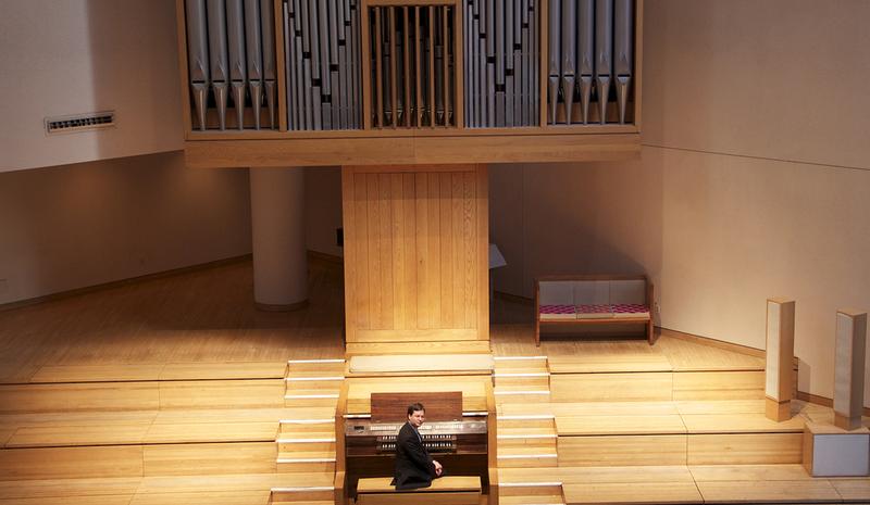 Organist Paul Jacobs, chair of the organ department at The Juilliard School, at Saint Peter's Church in Manhattan.