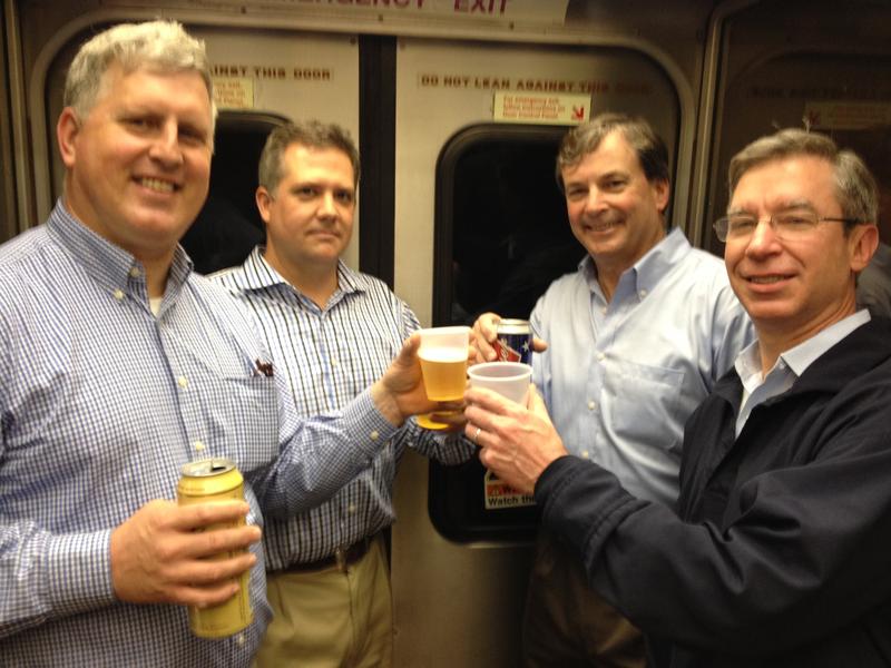 A final toast on one of Metro-North's last bar cars.