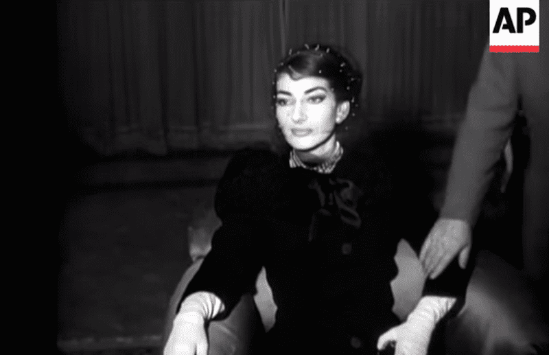 A still from a British Movietone report on Maria Callas