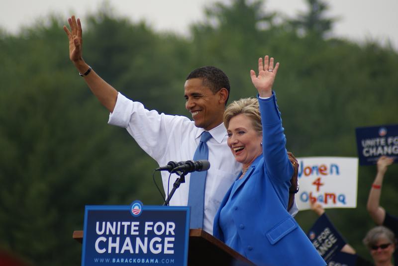 Barack Obama and Hillary Clinton campaigning in 2008