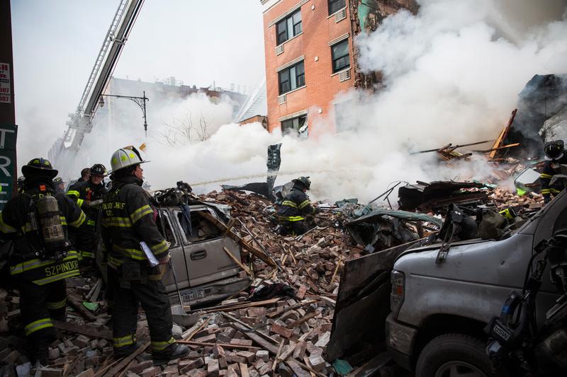 FDNY firefighters respond to a 5-alarm fire and building collapse at 1646 Park Ave in Harlem.