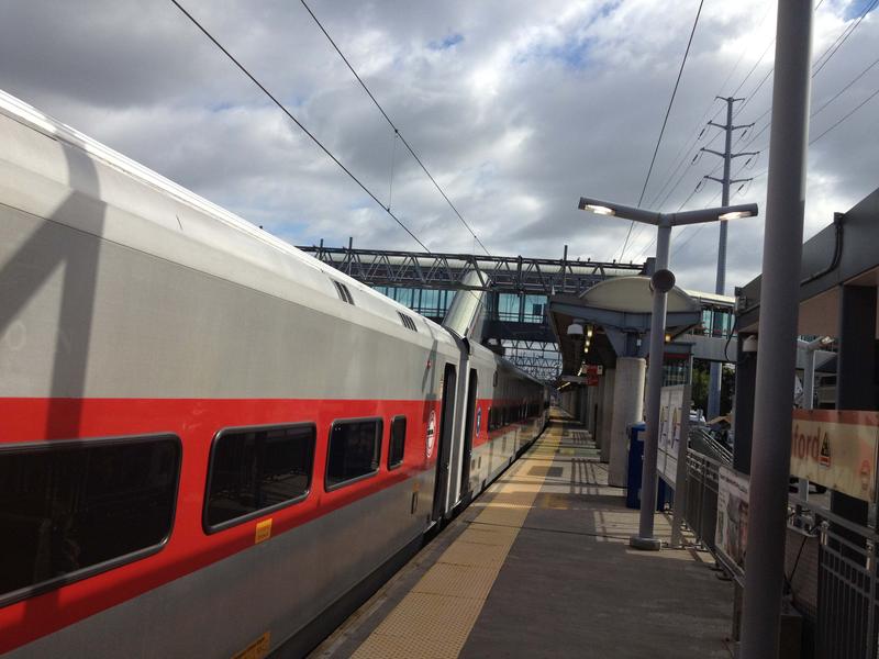 Diesel powered trains are deployed to take commuters from Stamford, CT, to Grand Central Station