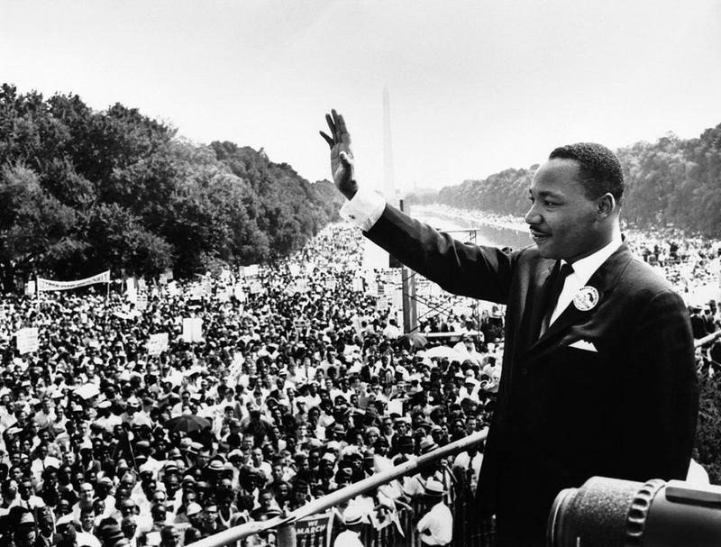 Martin Luther King Jr. addresses a crowd from the steps of the Lincoln Memorial where he delivered his famous, “I Have a Dream,” speech during the Aug. 28, 1963, March on Washington, D.C.