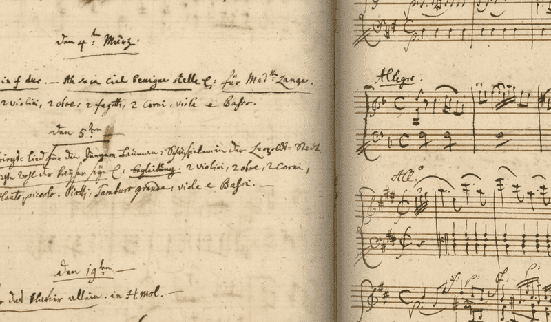 Mozart's notes for his 1788 song "Ein Deutches Kriegslied."