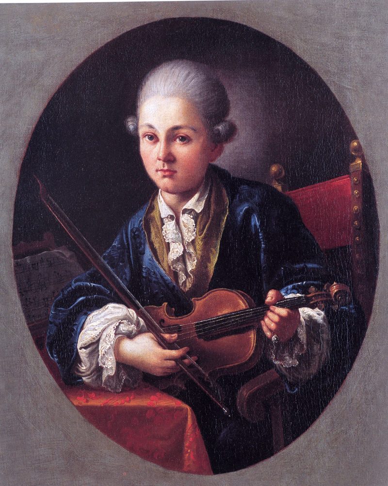 Painting of Mozart with his violin.