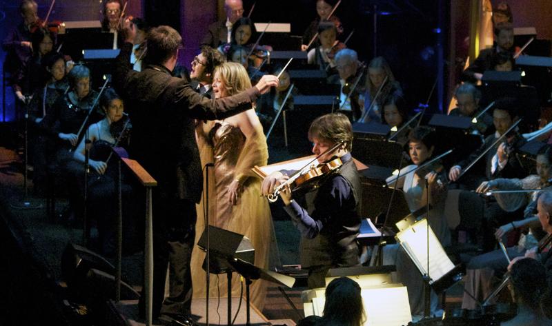 Alan Gilbert conducts the New York Philharmonic and guest soloists violinist Joshua Bell, soprano Renée Fleming and singer Josh Groban in a song from the film 'Cinema Paradiso.'