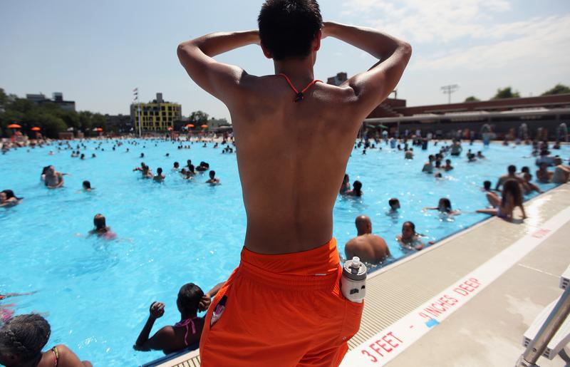 The weather affects all New Yorkers, but for people like this McCarren Park Pool lifeguard, the forecast determines how his workday will play out.