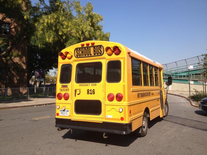 A bus for special education students leaves P.S. 206 in Manhattan.