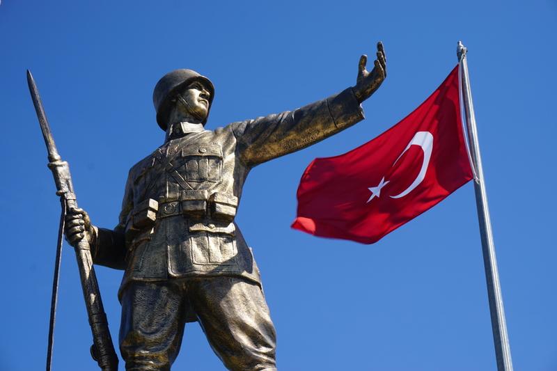 Turkish Soldier Statue on April 17, 2015 in Istanbul.