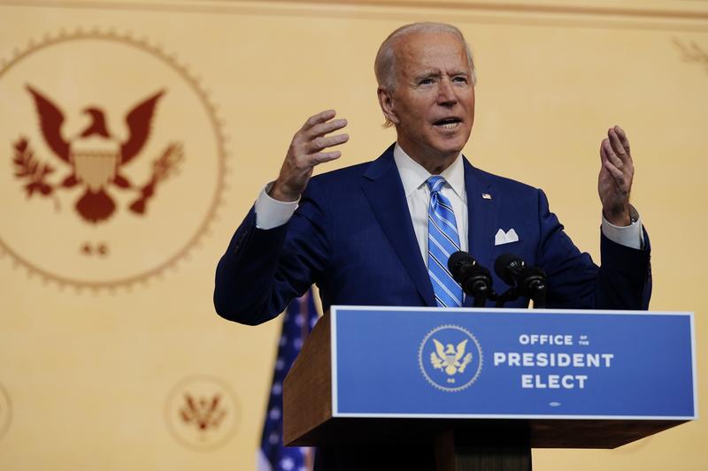 President-elect Joe Biden speaks at The Queen theater in Wilmington, Del.