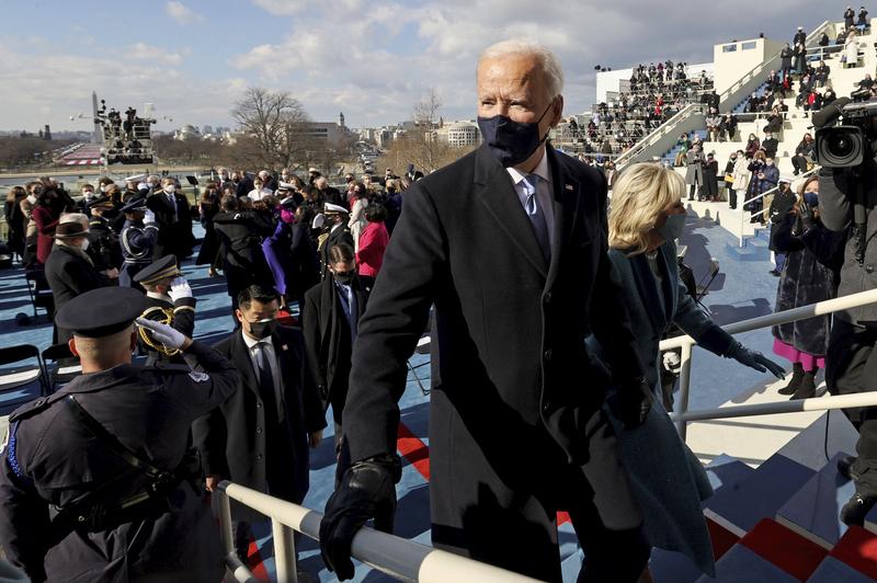 President Joe Biden and wife, first lady Jill Biden, depart the 59th Presidential Inauguration at the U.S. Capitol