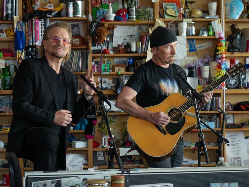 Bono and The Edge perform a Tiny Desk concert.