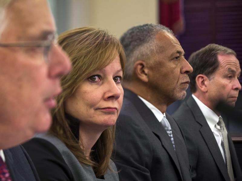 Executive vice president and general counsel at General Motors Co. Michael Millikin (from left), GM CEO Mary Barra, CEO and president of Delphi Automotive PLC Rodney O'Neal and chairman of the firm at Jenner & Block Anton Valukas testify before a Senate Commerce, Science and Transportation Committee hearing.