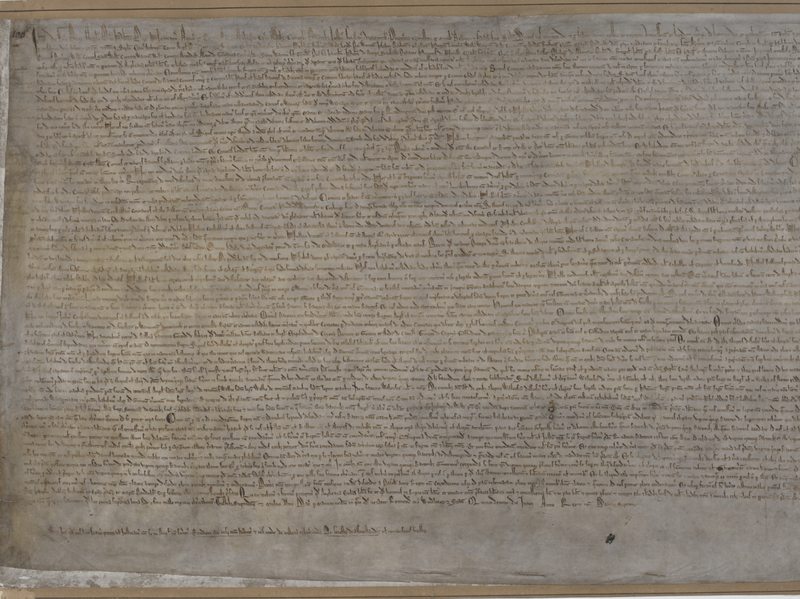 The London copy of the 1215 Magna Carta, on display by the British Library. The document was sealed on June 15, 1215.