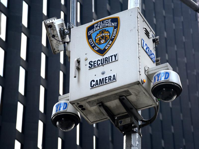 A New York Police Department security camera set up along a street in New York City on Aug. 26.