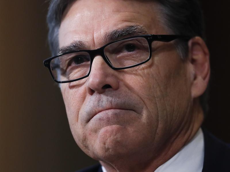 Energy Secretary-designate, former Texas Gov. Rick Perry, pauses while testifying on Capitol Hill in Washington on Thursday.