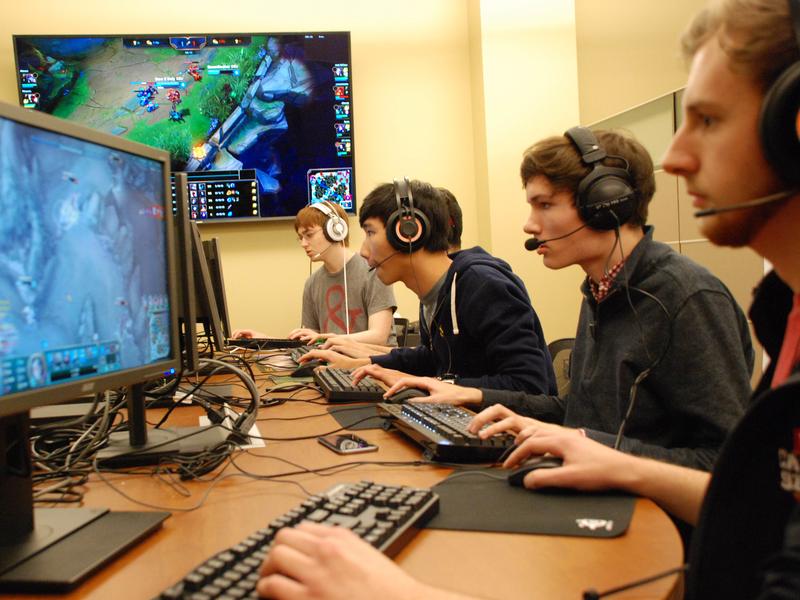 Members of the Ohio State team practice for an upcoming Big Ten League tournament for League of Legends.