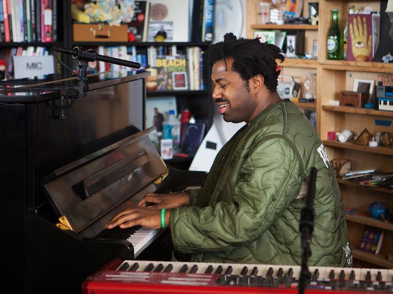 Sampha performs a Tiny Desk Concert on Feb. 7, 2017. (Claire Harbage/NPR)