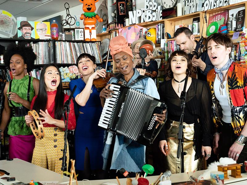 Hadestown plays a Tiny Desk concert (Kisha Ravi/NPR).