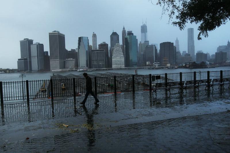 A darkened lower Manhattan viewed from Brooklyn.