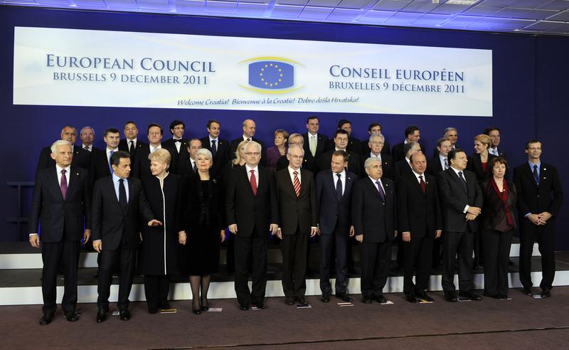 European Union leaders during a summit at the EU headquarters on December 9, 2011 in Brussels.  Feuding European Union leaders failed to agree a new treaty to tackle the debt crisis .