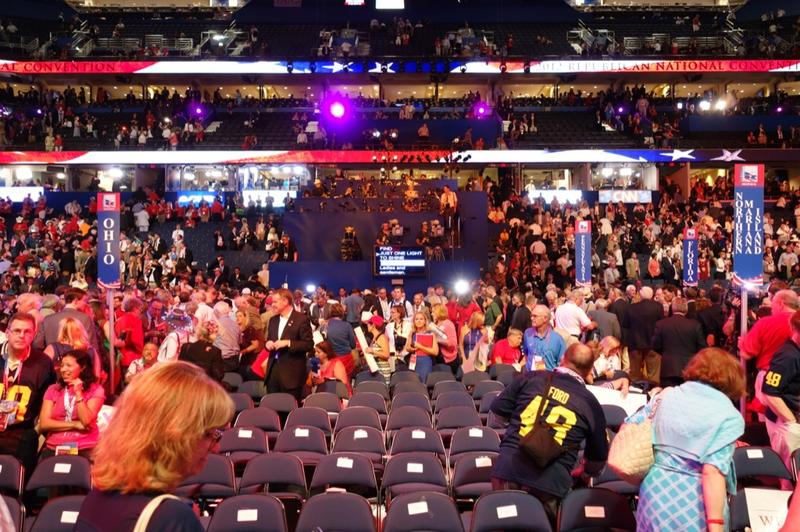 A look at the teleprompter and delegate seating at the Republican National Convention.