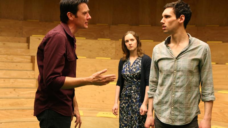 Jason Butler Harner (left), Amanda Quaid and Cory Michael Smith in 'The Cockfight Play.'