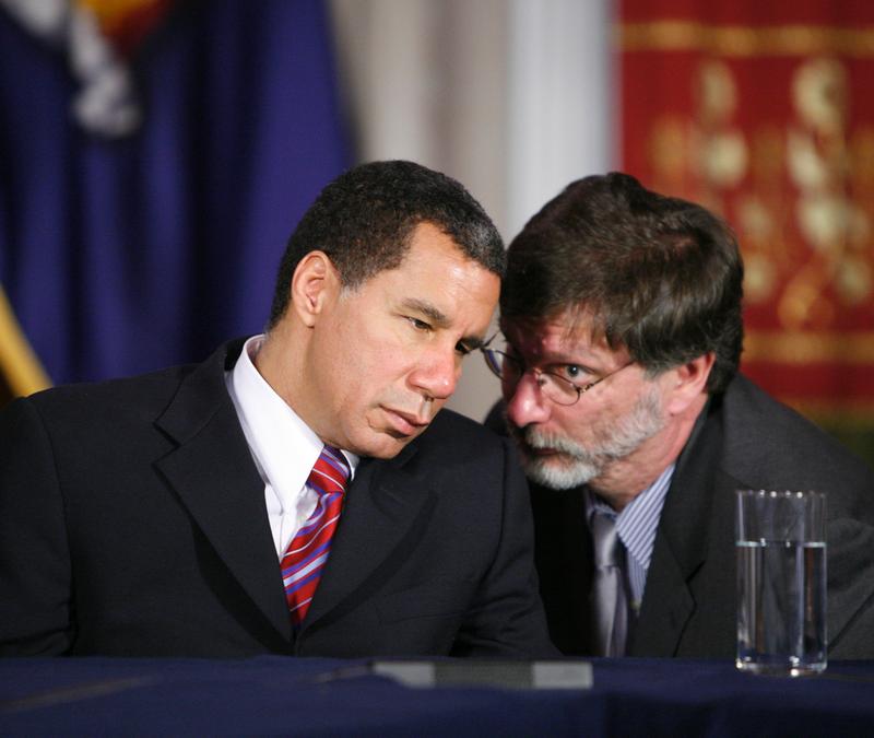Former New York Governor David Paterson and his budget director, Robert Megna.