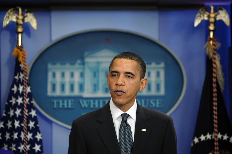 US President Barack Obama gives an unscheduled press briefing at the White House in Washington, DC, on March 26, 2010
