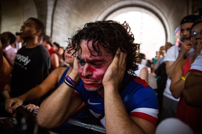 Christian Raja of Brooklyn reacts at a missed attempt on goal by the USA during overtime against Belgium in the World Cup. July 1, 2014