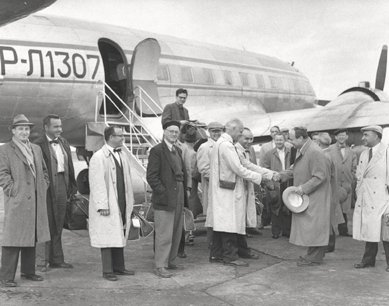 The Boston Symphony is greeted at the airport in Leningrad in September 1956.