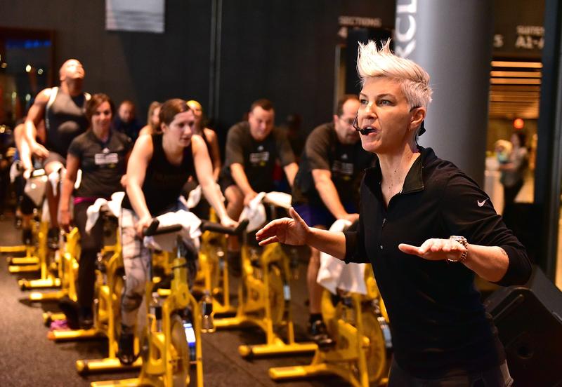 Stacey Griffith, SoulCycle instructor to the stars, leads a class in Brooklyn in February, 2015.