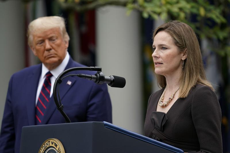 Judge Amy Coney Barrett speaks after President Donald Trump announced Barrett as his nominee to the Supreme Court in the Rose Garden