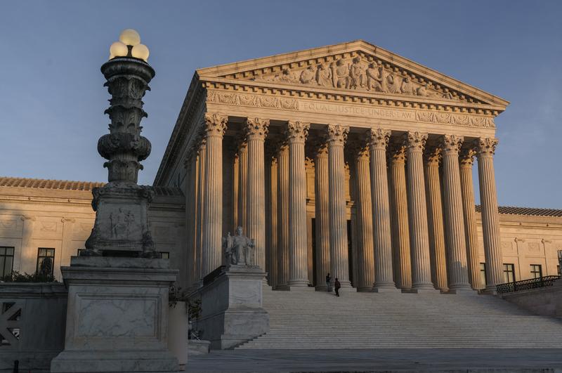 In this Nov. 6, 2020, file photo, the Supreme Court is seen at sundown in Washington.