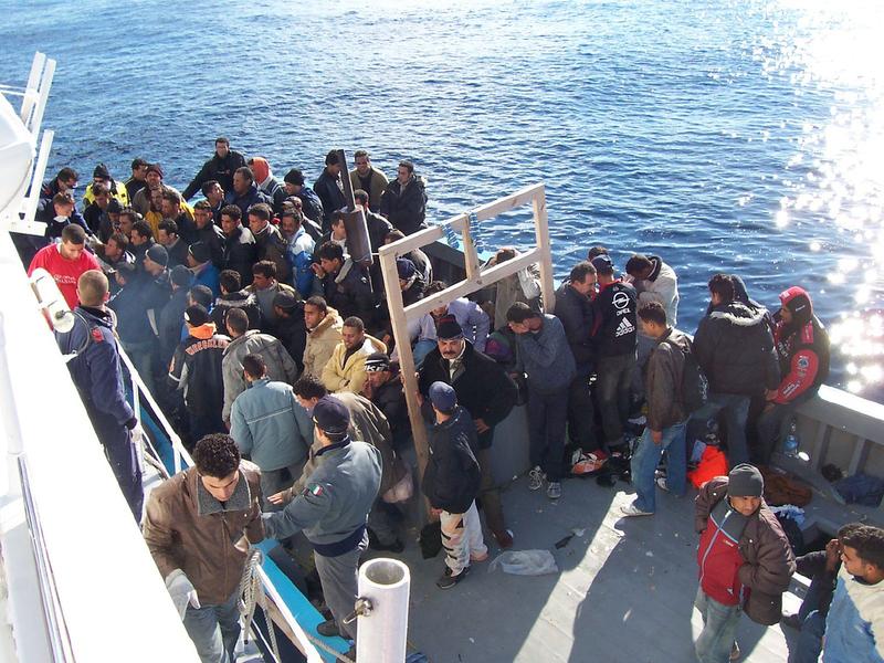 Immigrants at Lampusa, Italy.