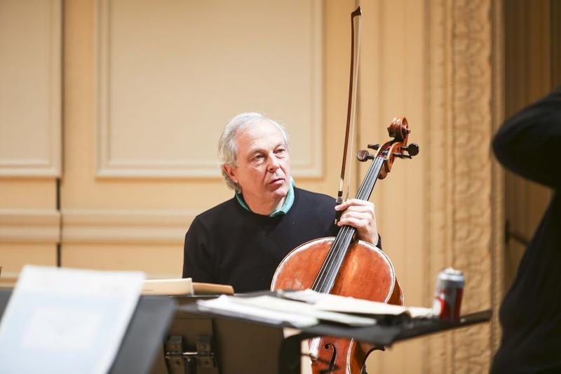 Cellist Ulrich Heinen in rehearsal for the Tiger's Nest premier