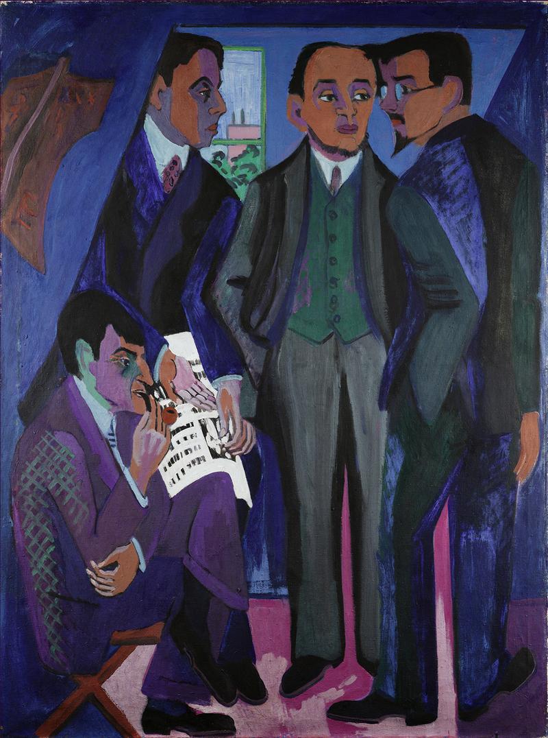 Ernst Ludwig Kirchner (1880-1938). A Group of Artists (The Painters of the Brücke), 1925-26. Oil on canvas, 66 1/8 x 49 5/8 in. (168 x 126 cm). Museum Ludwig, Cologne